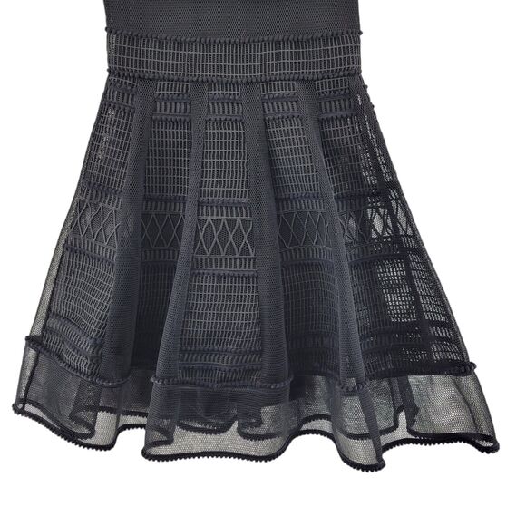 Maje "Rosalie" Cold Shoulder Dress Black Mini Dress Size 2 Mesh Overlay A-Line - Picture 6 of 15